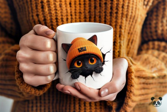 Black Cat Wearing Orange Beanie 3D 3D Mug Wrap Graphics