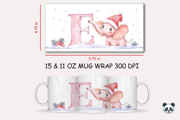 Christmas Baby Letter E with Elephant Mug Wrap 3