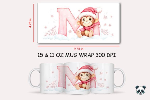 Christmas Baby Letter M with Monkey Mug Wrap: A Festive Graphic Design Asset for Creative Publishers