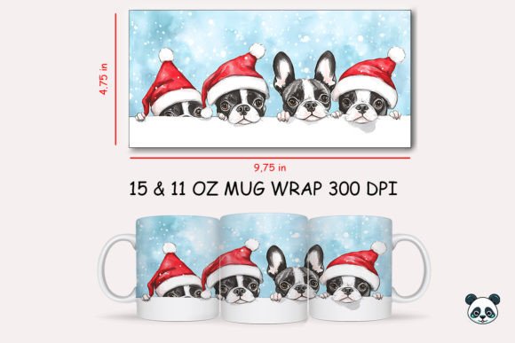 Christmas Boston Terrier Mug Wrap Graphics for Crafts and Merch