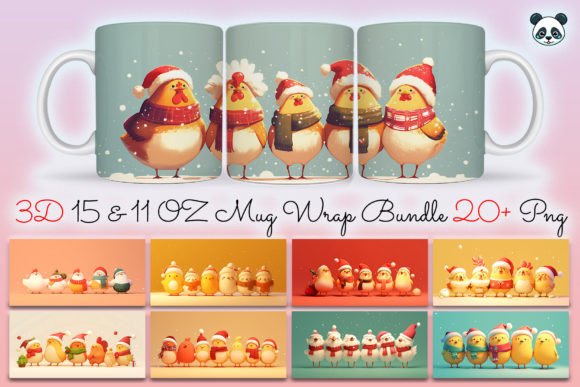 Christmas Chickens 3D Mug Wrap Bundle for Graphics and Crafts