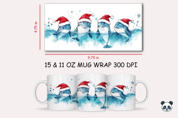 Christmas Dolphin Mug Wrap 1: A Festive Graphic Design Asset for Crafts and Merch