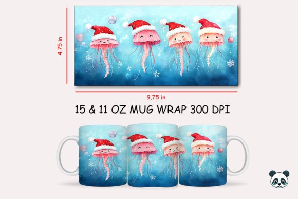 Christmas Jellyfish Mug Wrap: A Festive Graphic Design Asset for Crafts and Merch