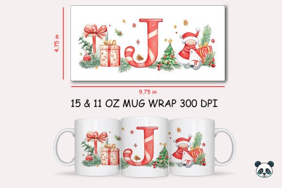 Christmas Letter J Mug Wrap Sublimation: A Festive Graphic Design Asset for Creative Branding