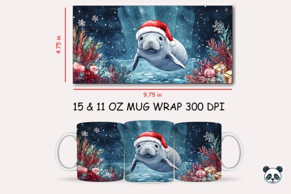 Christmas Manatee Mug Wrap 1: A Festive Graphic Design Asset for Crafts and Merch