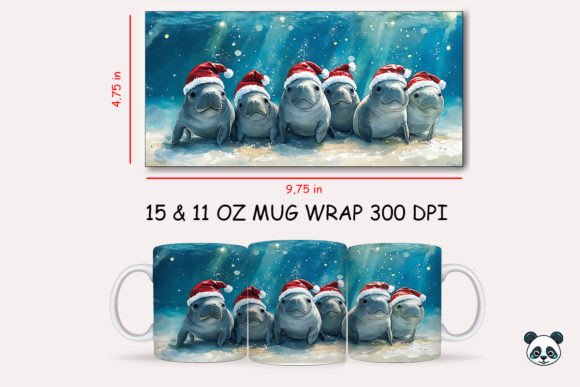 Christmas Manatee Mug Wrap 2: A Seasonal Graphic Design Asset for Creative Bloggers