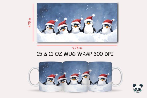 Christmas Penguin Mug Wrap 1: A Seasonal Graphic Design Asset for Creative Blogs and Content Sites