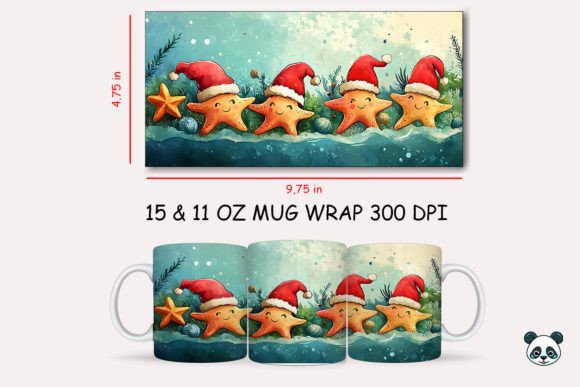 Christmas Starfish Mug Wrap 3: A Seasonal Graphic Design Asset for Content Creators
