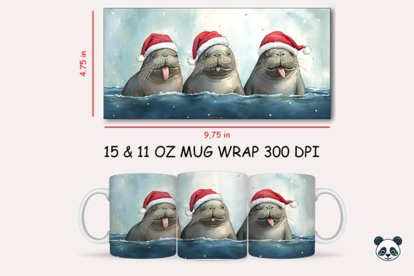 Christmas Walrus Mug Wrap Graphics for Crafters