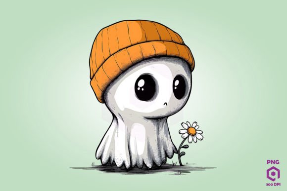 Cute Ghost with Daisy Flower 2 Graphics and Illustrations Review