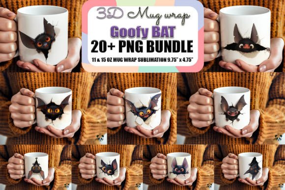 Goofy Bat Peek a Boo 3D Mug Wrap Bundle: Graphics for Crafts