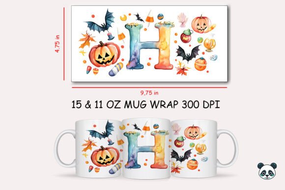 Halloween Letter H Mug Wrap Sublimation for Crafts and Graphics