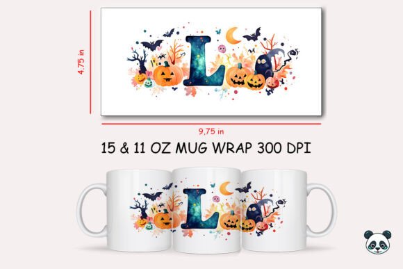 Halloween Letter L Mug Wrap Sublimation 3 Graphics