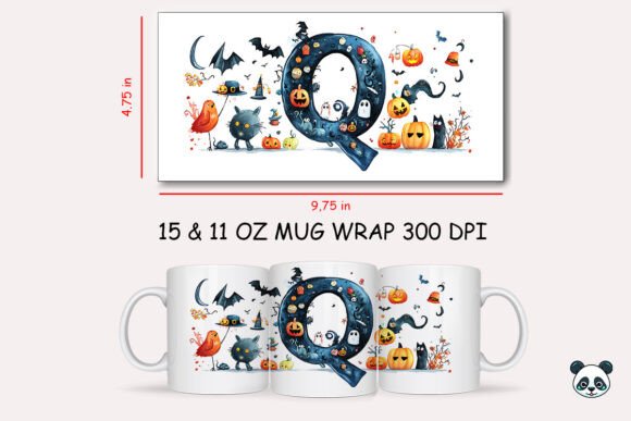 Halloween Letter Q Mug Wrap Sublimation Graphics for Crafts