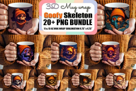 Halloween Skeleton 3D Mug Wrap Bundle Graphics and Crafts