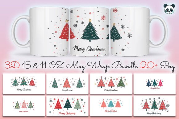 Merry Christmas Tree Mug Wrap Bundle Graphics and Crafts