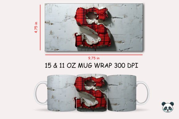 Red Plaid 3D Letter S Mug Wrap Graphics and Crafts