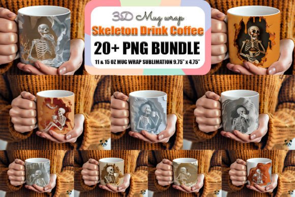 Skeleton Drink Coffee 3D Mug Wrap Bundle: Graphics for Crafts